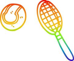 regnbågsgradient linjeteckning tecknad tennisracket och boll vektor