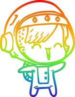 Regenbogen-Gradientenlinie, die glückliches Cartoon-Weltraummädchen zeichnet vektor