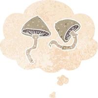 tecknad svamp och tankebubbla i retro texturerad stil vektor