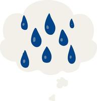 tecknad serie regndroppar och trodde bubbla i retro stil vektor