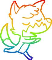 Regenbogen-Gradientenlinie zeichnet freundlichen Cartoon-Fuchs, der läuft vektor