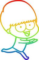 Regenbogen-Gradientenlinie zeichnet glücklichen Cartoon-Jungen, der läuft vektor