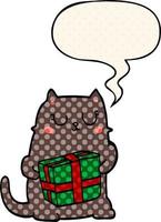 tecknad serie jul katt och Tal bubbla i komisk bok stil vektor
