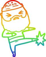 Regenbogen-Gradientenlinie Zeichnung Cartoon-Mann mit Bart vektor
