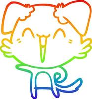 Regenbogen-Gradientenlinie, die einen glücklichen kleinen Zeigehunde-Cartoon zeichnet vektor