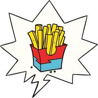 Cartoon-Junk-Food-Pommes und Sprechblase vektor