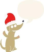 süßer weihnachtskarikaturhund und sprechblase im retro-stil vektor