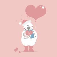 süßer und schöner handgezeichneter teddybär mit herzballon und ring, fröhlicher valentinstag, liebeskonzept, flache vektorillustration cartoon-charakter kostümdesign vektor