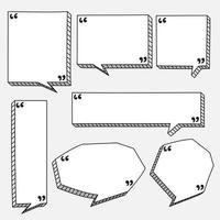 samling uppsättning av hand dragen 3d tom Tal bubbla ballong med citat märken, svart och vit Färg, platt design vektor illustration