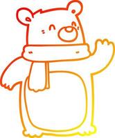 varm lutning linjeteckning tecknad björn bär halsduk vektor