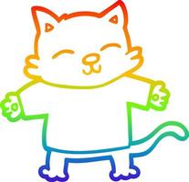 Regenbogen-Gradientenlinie, die glückliche Cartoon-Katze zeichnet vektor