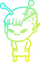 Kalte Gradientenlinie zeichnet niedliches Cartoon-Alien-Mädchen vektor