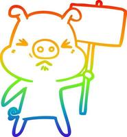 Regenbogen-Gradientenlinie Zeichnung Cartoon wütendes Schwein vektor