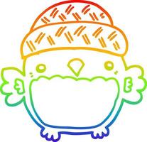 Regenbogengradientenlinie zeichnet niedliche Cartoon-Eule mit Hut vektor
