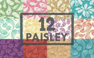 12 Paisley-Muster. Bunter Hintergrund mit Paisley-Ornamenten. Muster, Hintergründe und Hintergrundbilder für Ihr Design. textile Verzierung. Vektor-Illustration. vektor