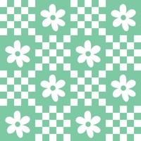 niedlicher Patchwork floraler nahtloser Musterhintergrund, blaugrünes türkisgrünes monochromes Schachbrett und Gänseblümchenhintergrund. modernes, trendiges Vektordesign, ästhetischer Druck für Textilien, Tapeten vektor