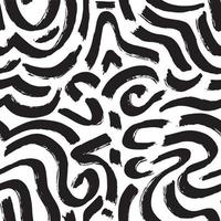 abstrakter künstlerischer nahtloser Musterhintergrund mit unregelmäßigen Strichformen des schwarzen Tintenpinsels. Schwarz-Weiß-Monochrom-moderner Grunge-Texturdruck, Tapete, Textil. vektor
