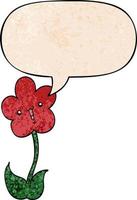 Cartoon-Blume und Sprechblase im Retro-Textur-Stil vektor