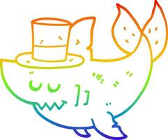 Regenbogen-Gradientenlinie Zeichnung Cartoon-Hai mit Hut vektor