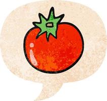 Cartoon-Tomate und Sprechblase im strukturierten Retro-Stil vektor