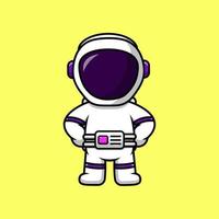 niedlicher astronaut, der karikaturvektor-symbolillustration steht. flaches karikaturkonzept der wissenschaftstechnologie vektor