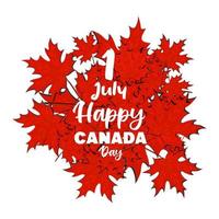 Lycklig kanada dag affisch. kanadensisk flagga vektor illustration, hälsning kort eller affisch med hand dragen kalligrafi text. kanada röd lönn blad