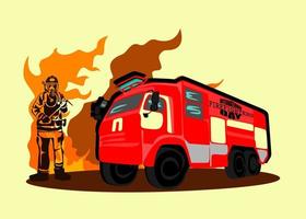 internationell brandmän dag begrepp design. brandman silhuett vektor illustration, som en baner, affisch eller mall för internationell brandmän dag med text, brand och lågor.