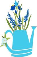 blå vattning kan med blå blommor vektor