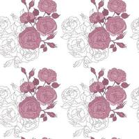 sömlös blommig mönster med anbud rosa ro på vit bakgrund. teckning blommor och knoppar vektor illustration för tyg, tapet, omslag papper.