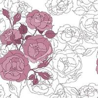 sömlös blommig mönster med anbud rosa ro på vit bakgrund. teckning blommor och knoppar vektor illustration för tyg, tapet, omslag papper.