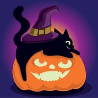 halloween illustration med pumpa och svart katt. vektor