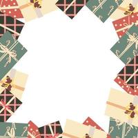 Weihnachtshintergrund mit Geschenken. neujahrskarte mit weißem hintergrund für die aufschrift. vektor
