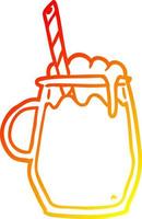 värma lutning linje teckning glas av rot öl med sugrör vektor