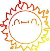 warme Gradientenlinie, die glückliche Cartoon-Sonne zeichnet vektor
