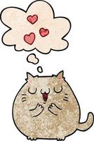 niedliche Cartoon-Katze in Liebe und Gedankenblase im Grunge-Texturmuster-Stil vektor