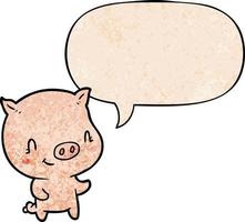 süßes Cartoon-Schwein und Sprechblase im Retro-Textur-Stil vektor