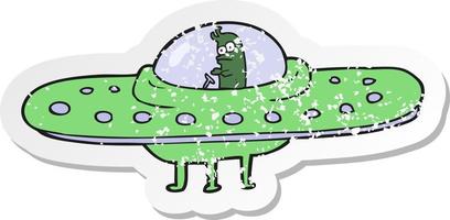 Retro beunruhigter Aufkleber eines Cartoon-UFOs vektor
