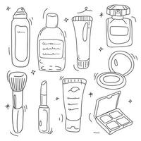 hand gezeichnete und farbige kosmetikverpackungsillustration. isolierter Hintergrund. vektor