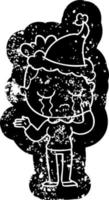 Cartoon verzweifelte Ikone einer weinenden Frau mit Weihnachtsmütze vektor