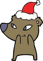 süße Strichzeichnung eines Bären mit Weihnachtsmütze vektor