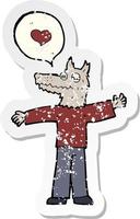 Retro beunruhigter Aufkleber eines verliebten Cartoon-Werwolfs vektor