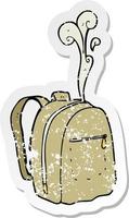 Retro-Distressed-Aufkleber eines Cartoon-Rucksacks vektor