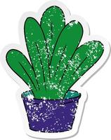 bedrövad klistermärke tecknad serie klotter av en grön inomhus- växt vektor
