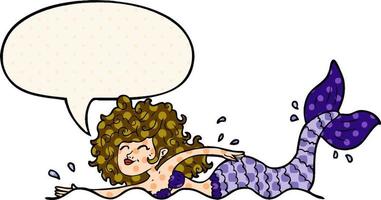 Cartoon-Meerjungfrau und Sprechblase im Comic-Stil vektor