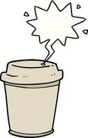 Cartoon-Kaffeetasse zum Mitnehmen und Sprechblase vektor
