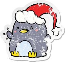 beunruhigter Aufkleber eines Cartoon-Pinguins mit Weihnachtsmütze vektor