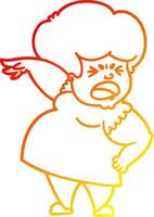 warme Gradientenlinie Zeichnung Cartoon wütende Frau vektor