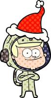 Fröhliche Astronauten-Comic-Stil-Illustration einer tragenden Weihnachtsmütze vektor