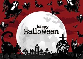 Großer Mond Happy Halloween Banner rotes Design vektor