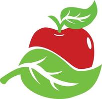rote Apfelfrucht mit grünen Blättern, Logo, Symbol. grünes Lebensmittellogo. Symbol für Öko-Lebensmittel. Diät-Symbol. umweltfreundlich vektor